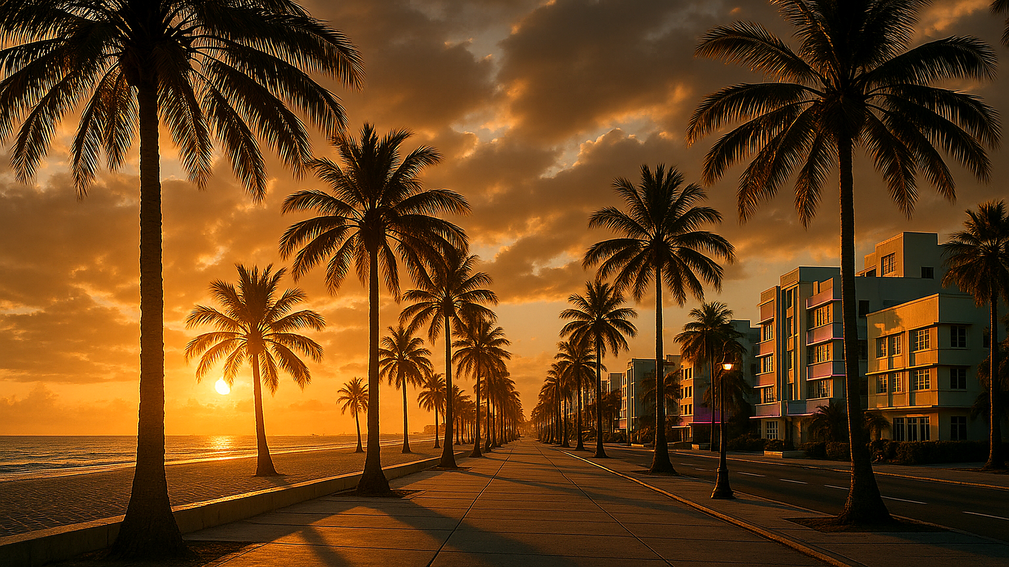 GTA VI Beach Boulevard Palm Trees Golden Hour Wallpaper