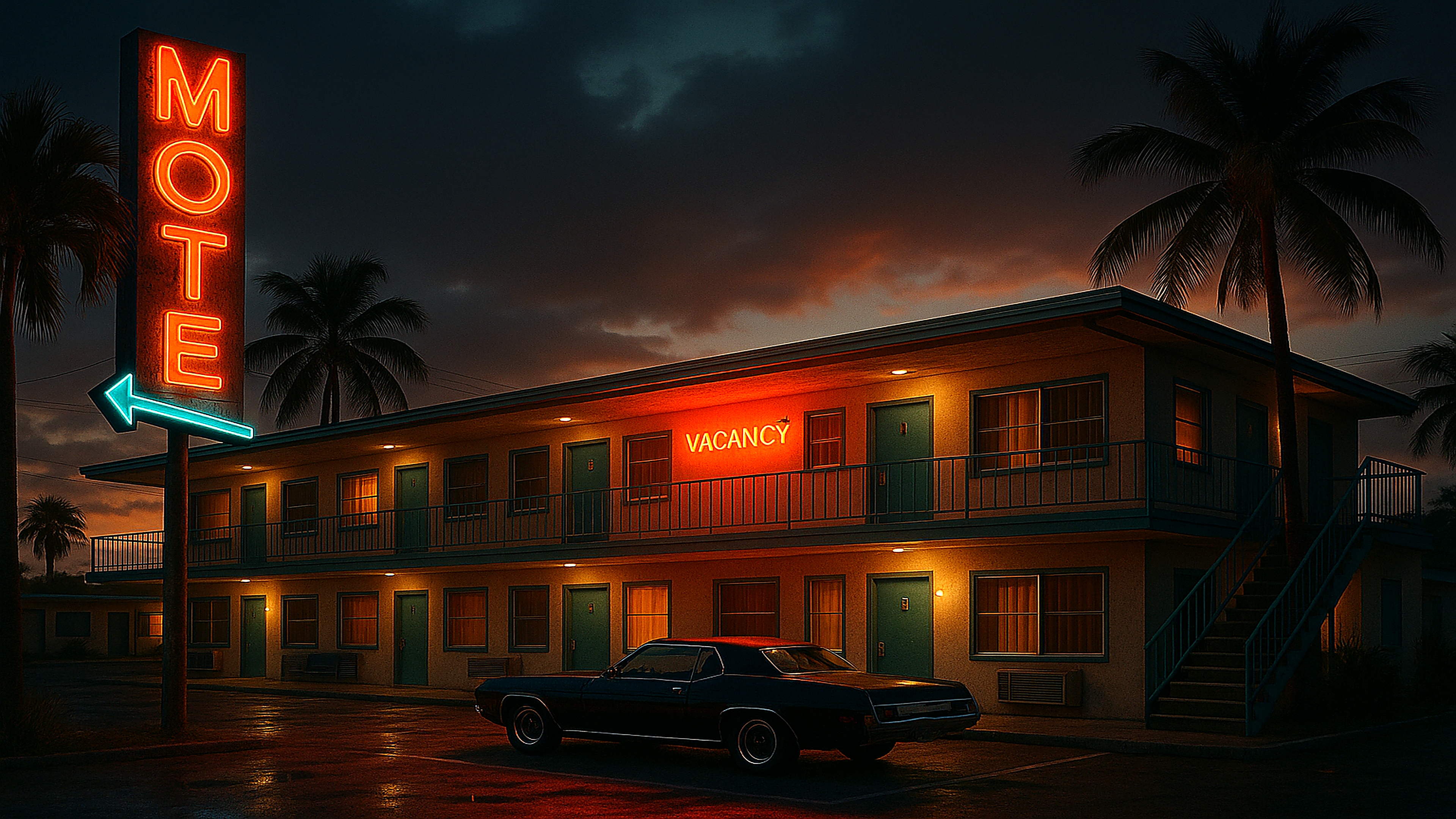 GTA VI Retro Motel With Neon Sign Wallpaper