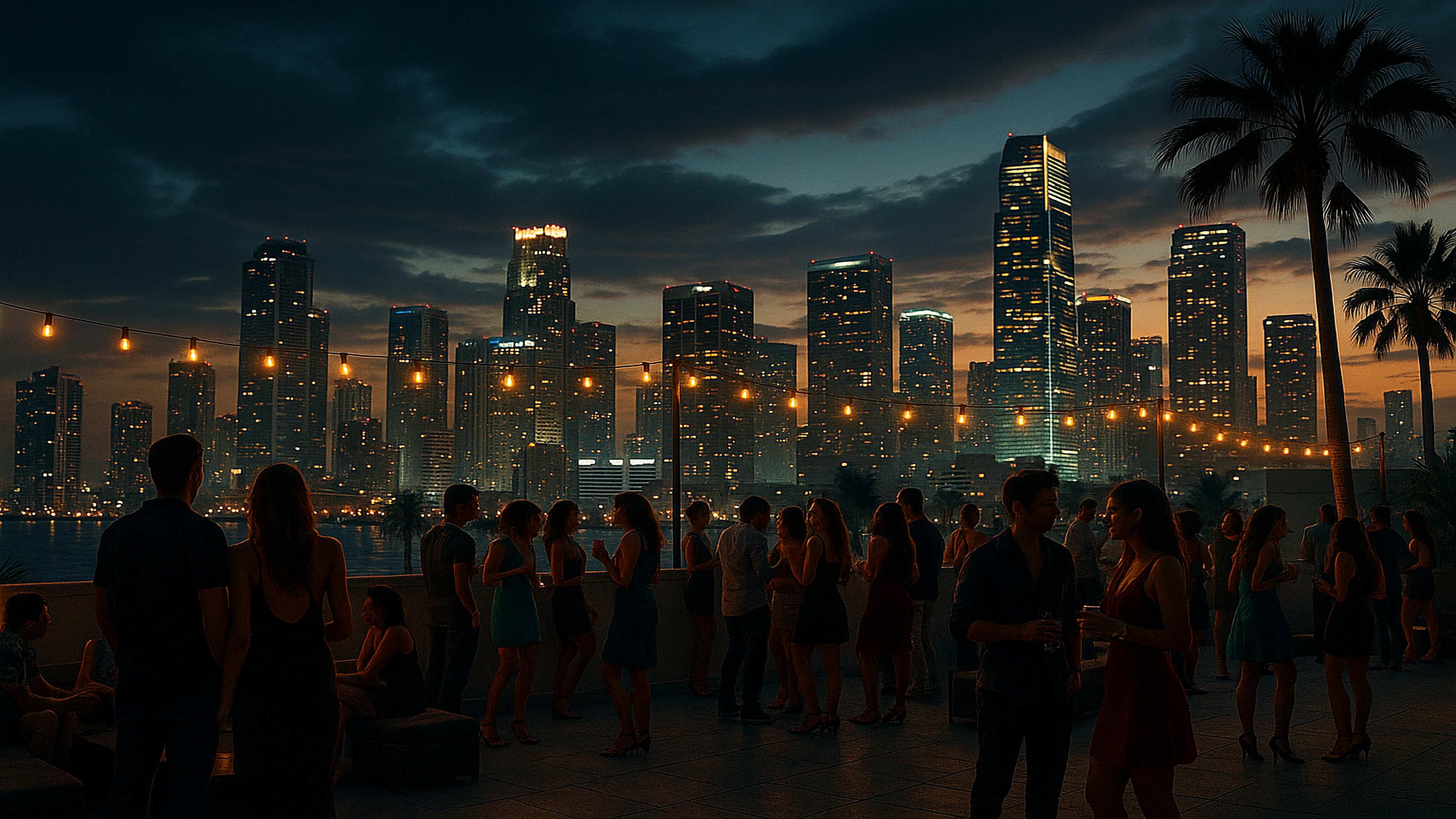 GTA VI Rooftop Party Modern Skyline Wallpaper