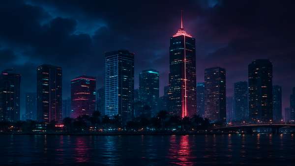 GTA VI Downtown Skyline Night Cyberpunk Vibe Wallpaper