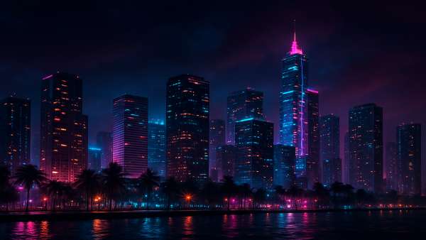 GTA VI Downtown Skyline Night Cyberpunk Vibe Wallpaper