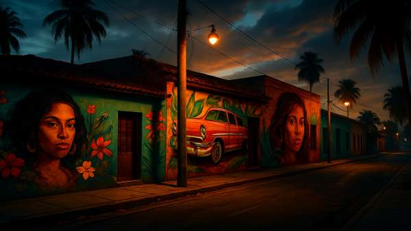 GTA VI Latin Neighborhood Vibrant Street Art Wallpaper