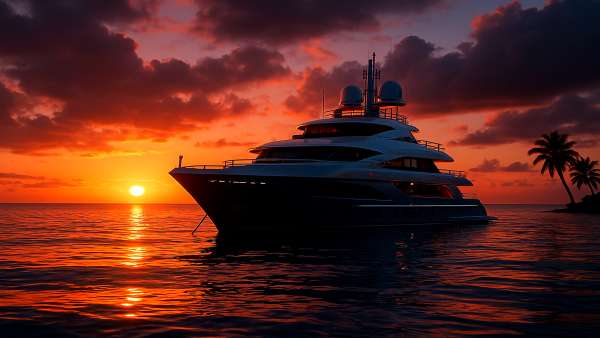 GTA VI Luxury Yacht In Tropical Ocean Sunset Wallpaper