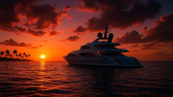GTA VI Luxury Yacht In Tropical Ocean Sunset Wallpaper