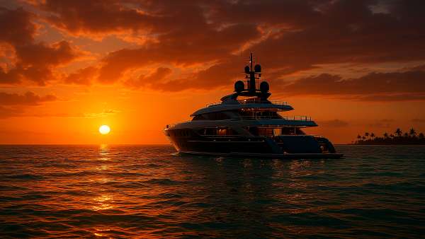 GTA VI Luxury Yacht In Tropical Ocean Sunset Wallpaper