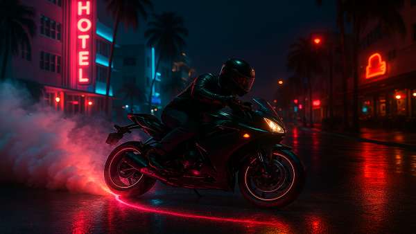 GTA VI Motorcycle Drifting Neon Street Wallpaper