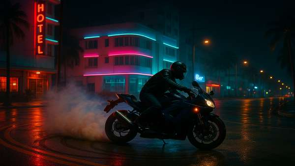 GTA VI Motorcycle Drifting Neon Street Wallpaper