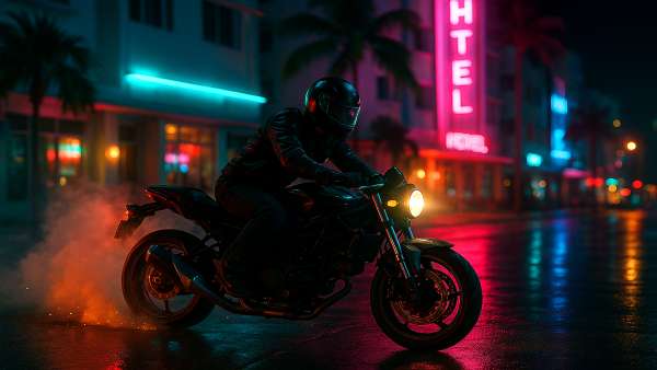 GTA VI Motorcycle Drifting Neon Street Wallpaper