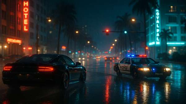 GTA VI Police Chase Rainy Night City Wallpaper