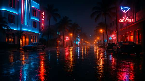 GTA VI Rainy City Street Reflections Neon Wallpaper