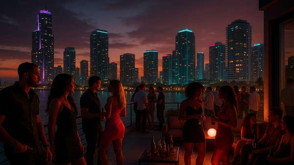 GTA VI Rooftop Party Modern Skyline Wallpaper