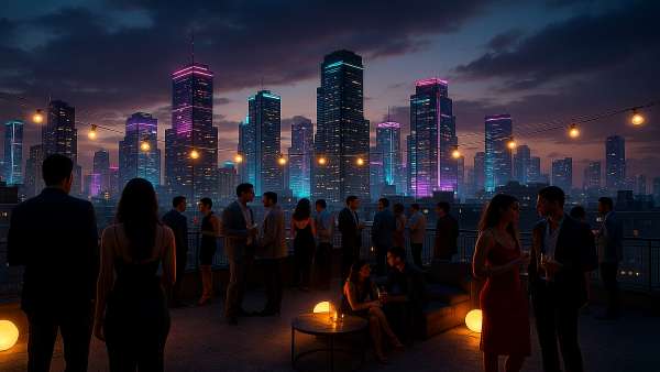 GTA VI Rooftop Party Modern Skyline Wallpaper