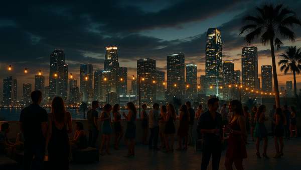 GTA VI Rooftop Party Modern Skyline Wallpaper