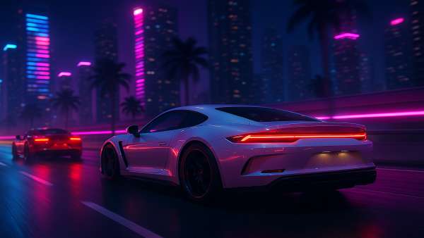 GTA VI Sports Car Racing On Neon City Highway Wallpaper