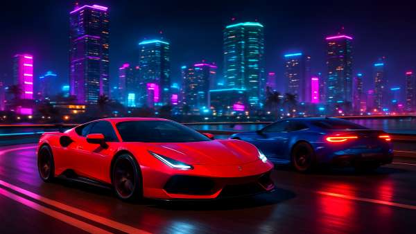 GTA VI Sports Car Racing On Neon City Highway Wallpaper