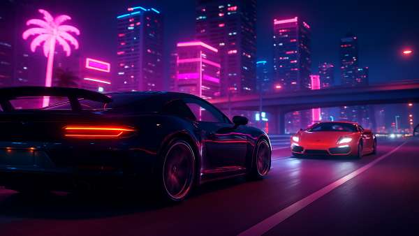 GTA VI Sports Car Racing On Neon City Highway Wallpaper