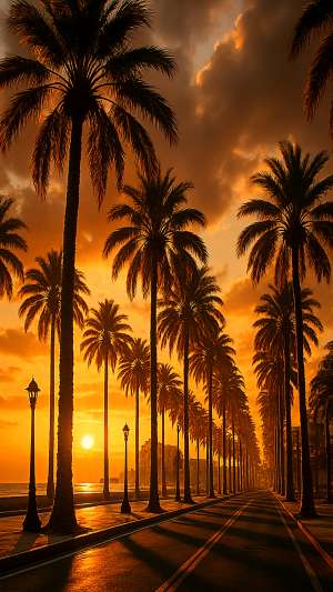 GTA VI Beach Boulevard Palm Trees Golden Hour Wallpaper