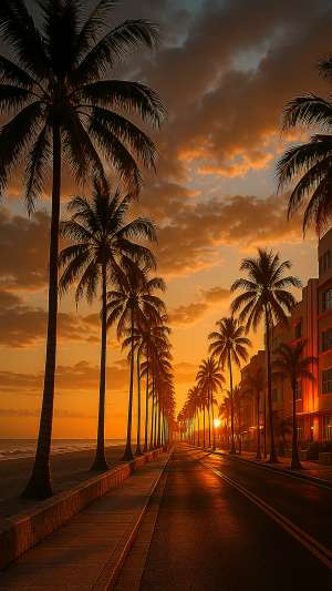 GTA VI Beach Boulevard Palm Trees Golden Hour Wallpaper