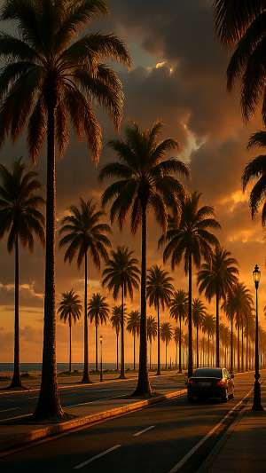 GTA VI Beach Boulevard Palm Trees Golden Hour Wallpaper