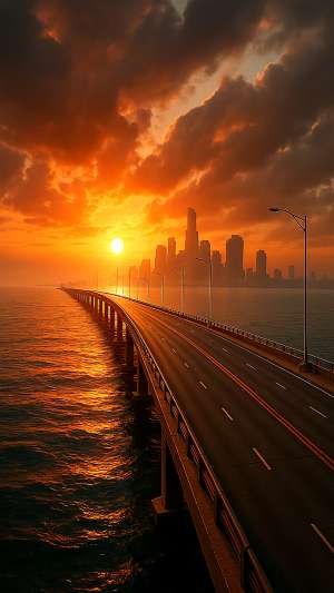 GTA VI Bridge Over Ocean At Sunrise Wallpaper
