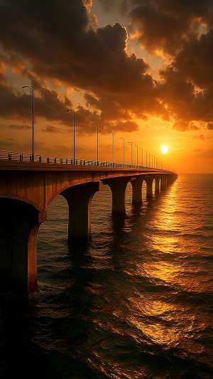 GTA VI Bridge Over Ocean At Sunrise Wallpaper