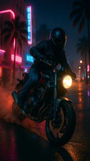 GTA VI Motorcycle Drifting Neon Street Wallpaper