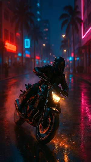 GTA VI Motorcycle Drifting Neon Street Wallpaper