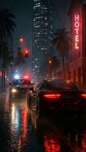GTA VI Police Chase Rainy Night City Wallpaper