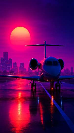 GTA VI Private Jet On Runway Neon Sunset Wallpaper