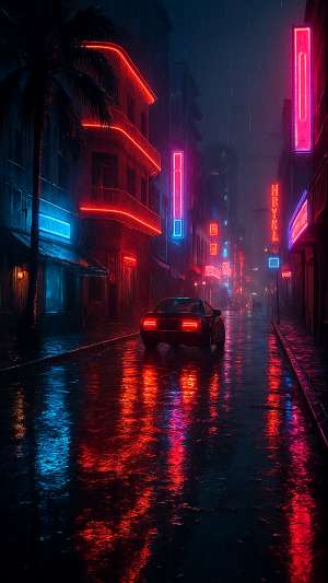 GTA VI Rainy City Street Reflections Neon Wallpaper