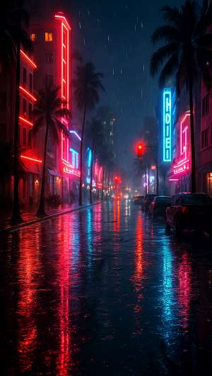 GTA VI Rainy City Street Reflections Neon Wallpaper