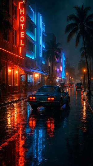 GTA VI Rainy City Street Reflections Neon Wallpaper